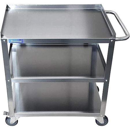 Amgood Utility Cart, Stainless Steel, 3 Shelves, 28" L, 18" W, 33" H AMG-CART-1828-KD-418
